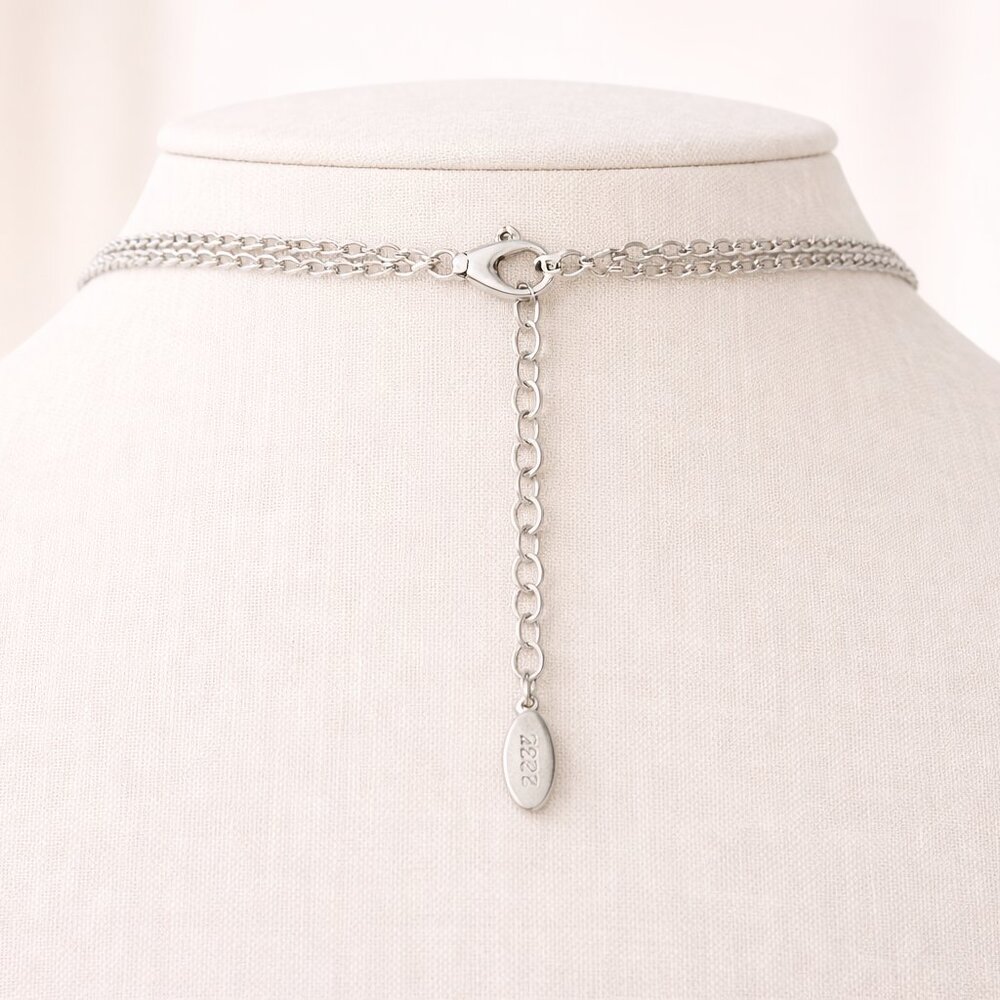 Silver Tone Layered Necklace with Teardrop Druzy Pendant - Picture 2 of 3